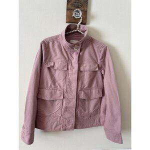 LOFT Womens Size Medium Linen Blend Pink Mauve Utility Jacket Pockets